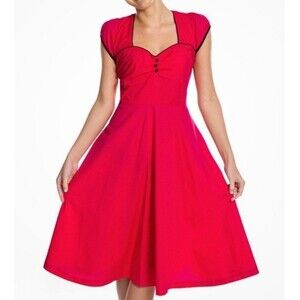 Lindy Bop Retro Rockabilly Sweetheart Fit & Flare Pink Swing Dress Sz XS